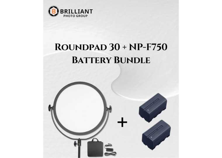 Brilliant RoundPad 30 LED Video Light Panel + NP-F750 Sony Compatible Battery Twin Pack Bundle