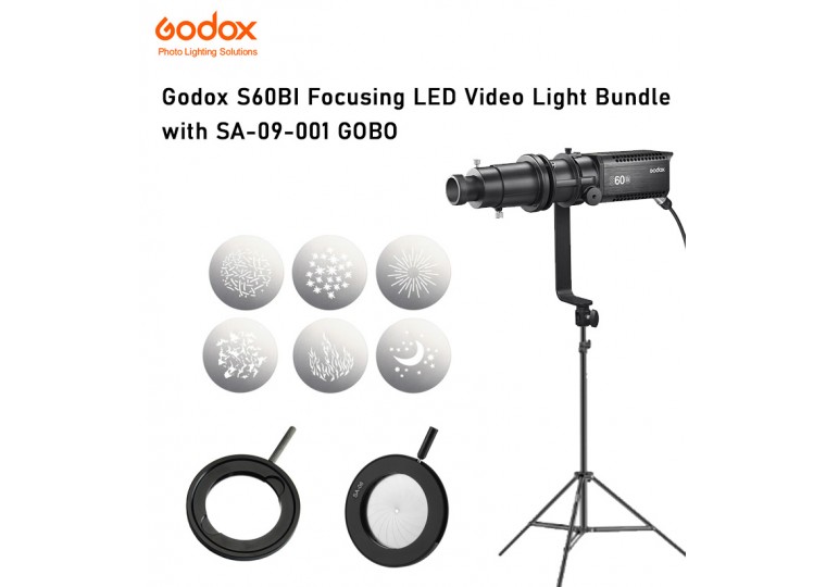 Godox S60BI Focusing LED Video Light Bundle with SA-09-001 GOBO