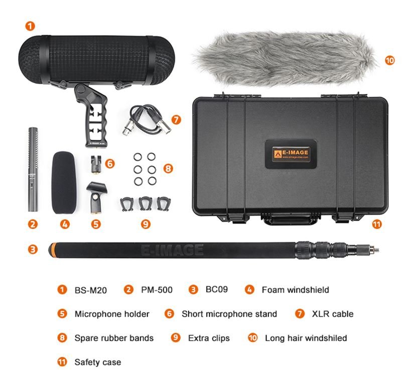 E-Image BPMK1 Shotgun Microphone Kit with Blimp and Boompole